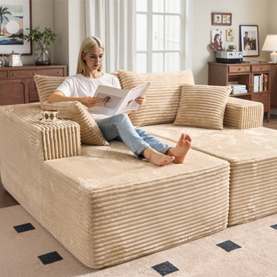Canapé-lit modulaire en velours côtelé de 74,8 po avec méridienne double et sans assemblage