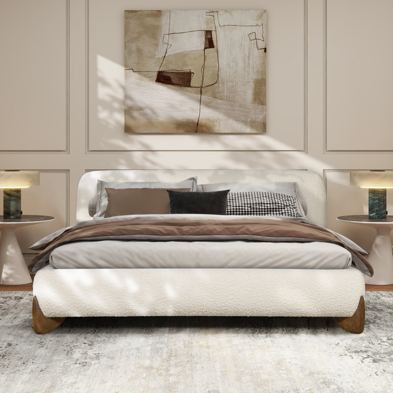 Lansford Puffy Modern Platform Bed,, Queen, White