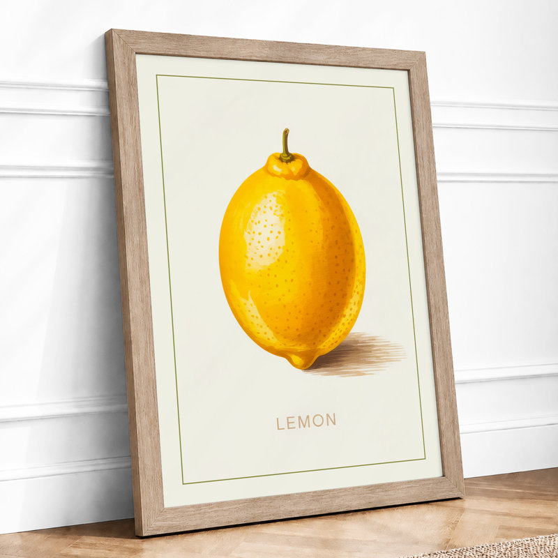 Single Lemon Study Botanical - Framed Print, A4 - 29.7 x 21.0 cm, Oak