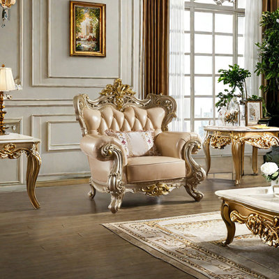 Fauteuil en cuir véritable capitonné European Luxury