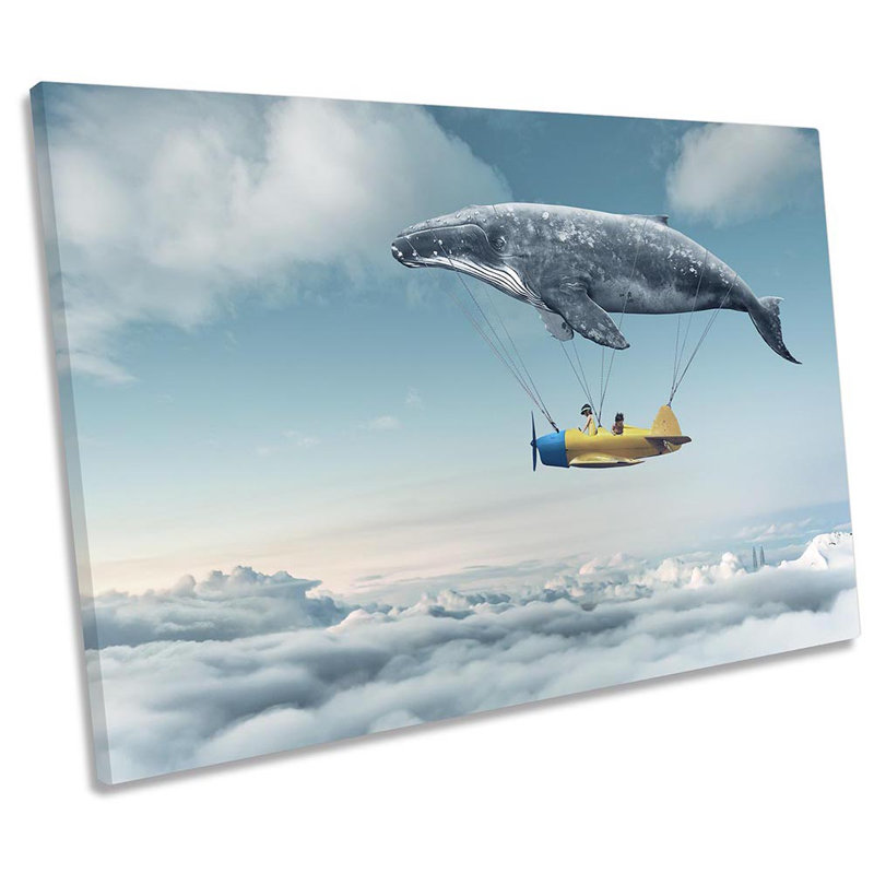 Surreal Whale Hot Air Balloon - Wrapped Canvas Illustration, 81.3cm H x 121.9cm W x 4cm D