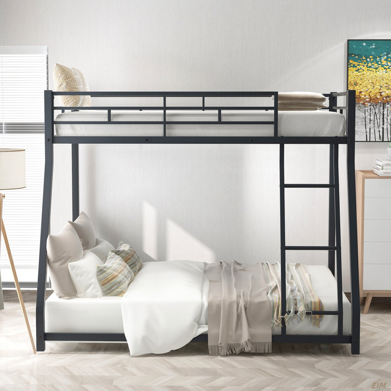 Metal Floor Bunk Bed, Twin Over Full (Bed), Black