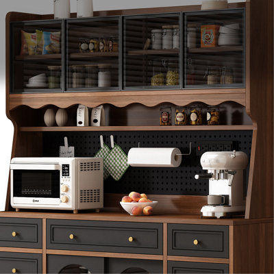 Freestanding 63'' W Buffet Storage Cabinet With Hutch,Large Coffee Bar With 6 Drawers,4 Cabinets With Adjustable Shelves,Pegboard, Power Outlet