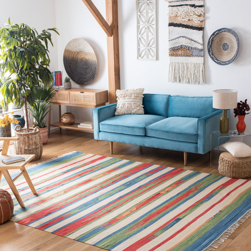 Barela Hand Woven Cotton Southwestern Rug, Rectangle 4' x 6'