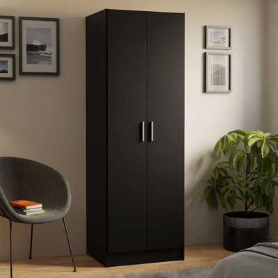  Armoire-penderie avec 2 portes et 4 tablettes utilitaires Unité de rangement en bois 23 po pour chambre à coucher - noir
