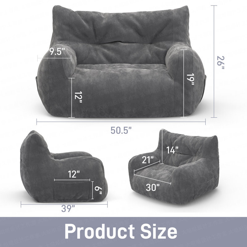 Double Bean Bag Chair, Gray Velvet