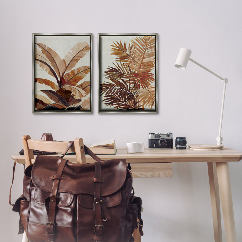 «Tropical Palm Plants», ensemble de 2 toiles flottantes encadrées par Jacob Q, H 25 po x l 17 po, Cadre flottant gris lustré