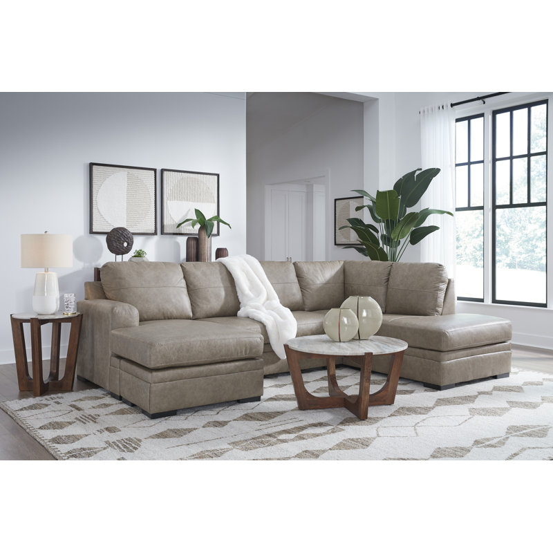 Canapé modulaire 2 pièces avec méridienne Amuleto, Polyester brun