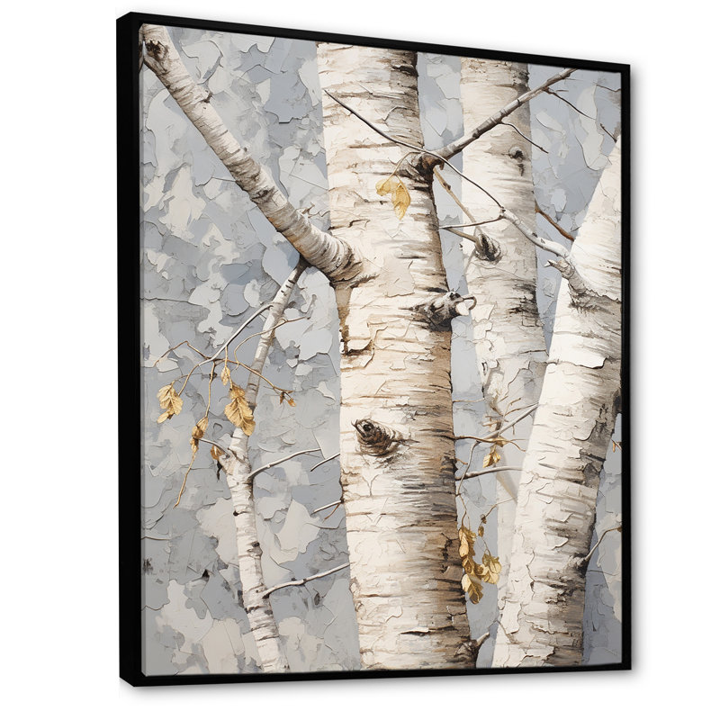 «Gray Minimalisme Sycamores Tree Shade I», reproduction sur toile, Cadre flottant noir, H 44 po x l 34 po x P 1,5 po
