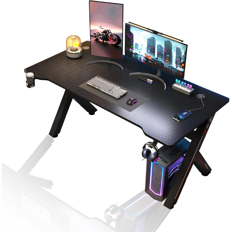 Gaming Desk Computer Table W/Cup Home Office, Black, 29.5" H x 55.1" W x 23.6" D