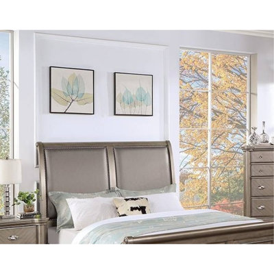 Modern Luxury Style 1pc Eastern King Size Bed Two Panel Headboard Antique Silver Finish Bedroom Furniture