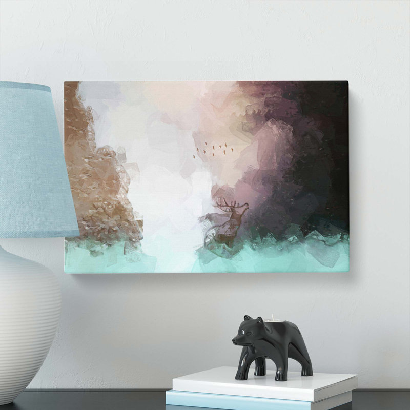 Birds Above a Stag in Abstract - Wrapped Canvas, 35cm H x 50cm W x 3cm D