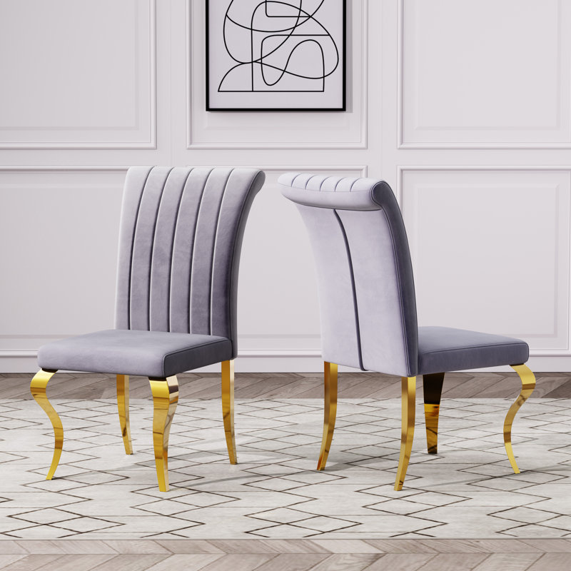 Meritza Tufted Velvet Upholstered Dining Chair , Gold, Gray