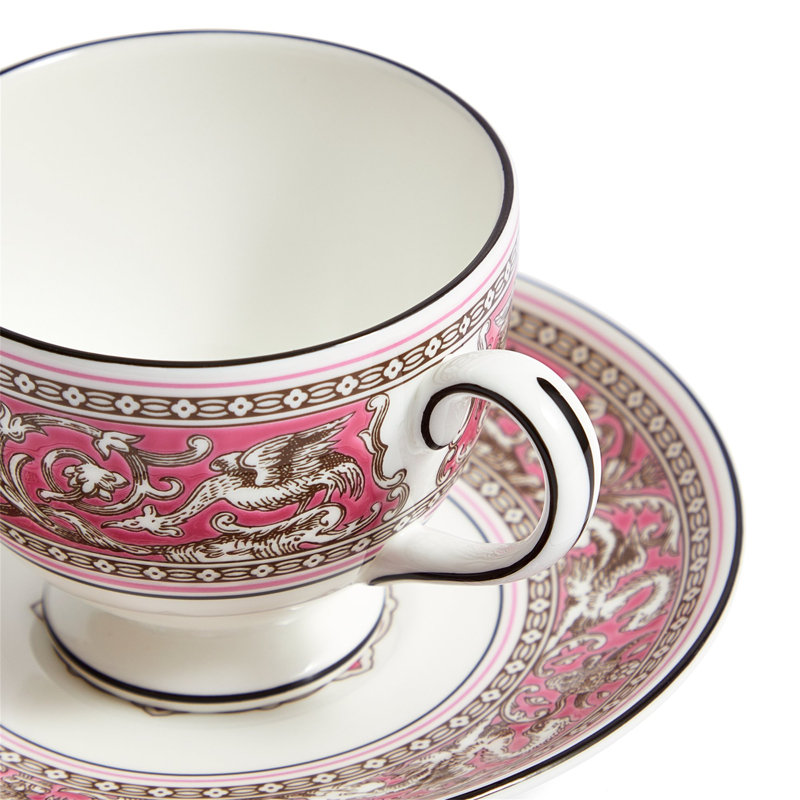 Florentine Colours 5.8floz Teacup & Saucer, Fuchsia
