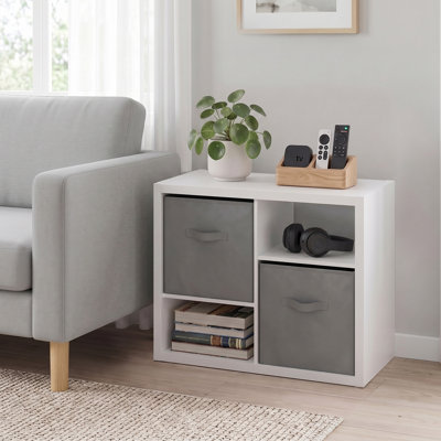 Étagère de rangement Furinno VIOLA, tablette à 2 niveaux avec 2 tiroirs cubiques, structure extra épaisse, idéale pour ranger et organiser sa bibliothèque ou son bureau, blanche.