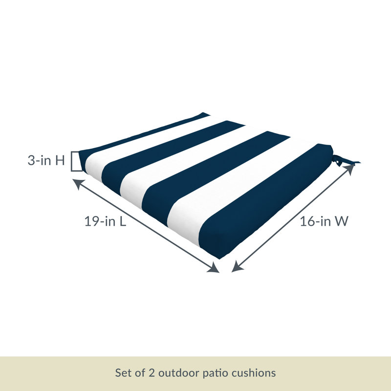 Outdoor 3'' Seat Cushion, Navy/White