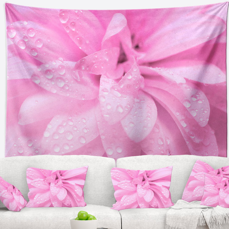 Tapisserie florale fleur rose abstraite avec pétales, H 50 po x l 60 po
