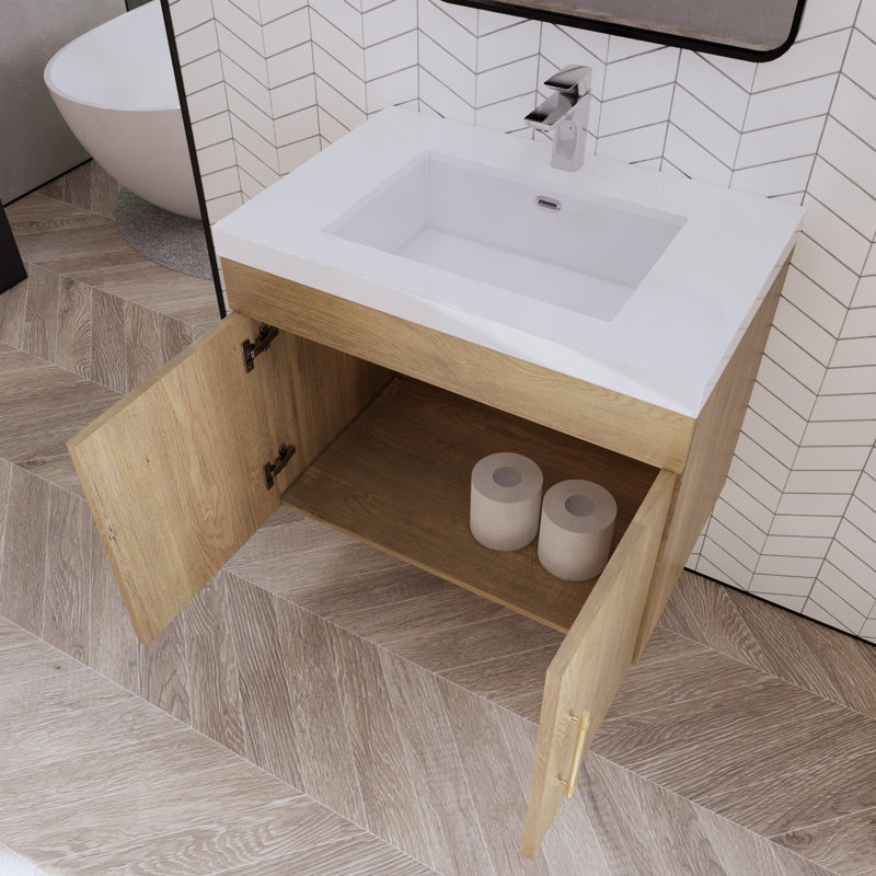 Ensemble de meuble-lavabo mural simple 30 po Foushee, Chêne, 30"