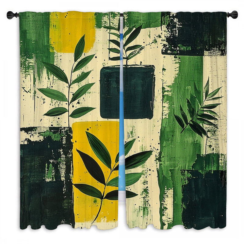 Rideaux de fenêtre à motif de feuilles rustiques - 2 panneaux, L 20 po x L 82 po