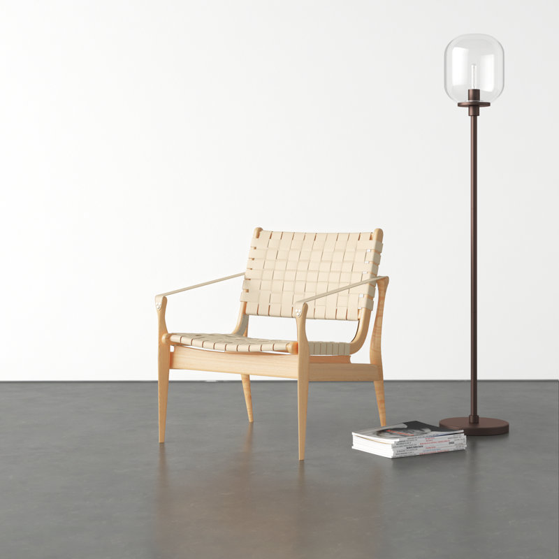 Kenan Upholstered Armchair, White Genuine Leather, Natural