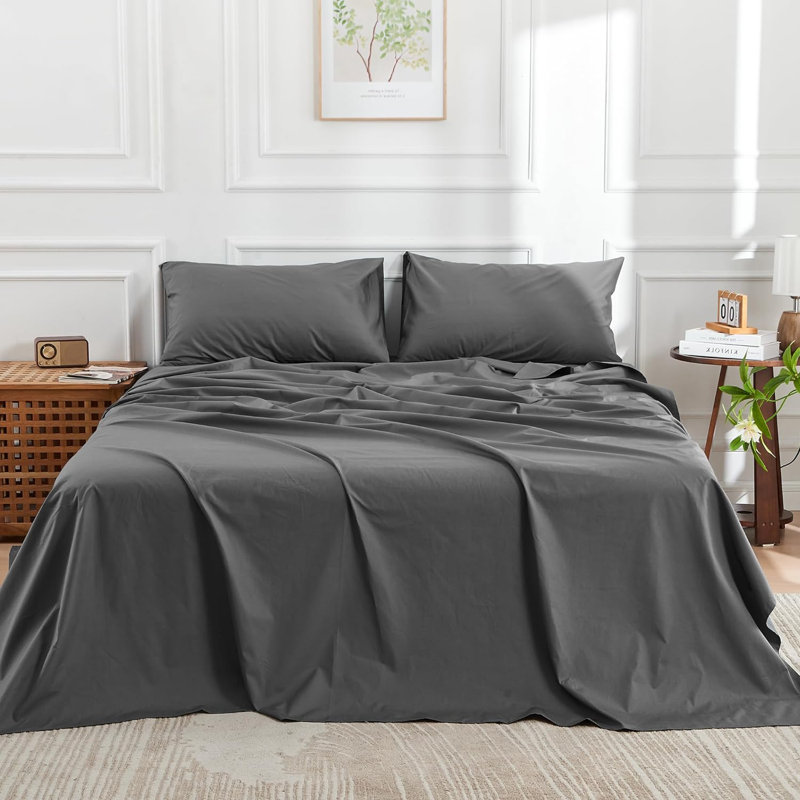 DOZ Organic Percale Sheet Set With A Flat Sheet, Gray, King Sheet Set