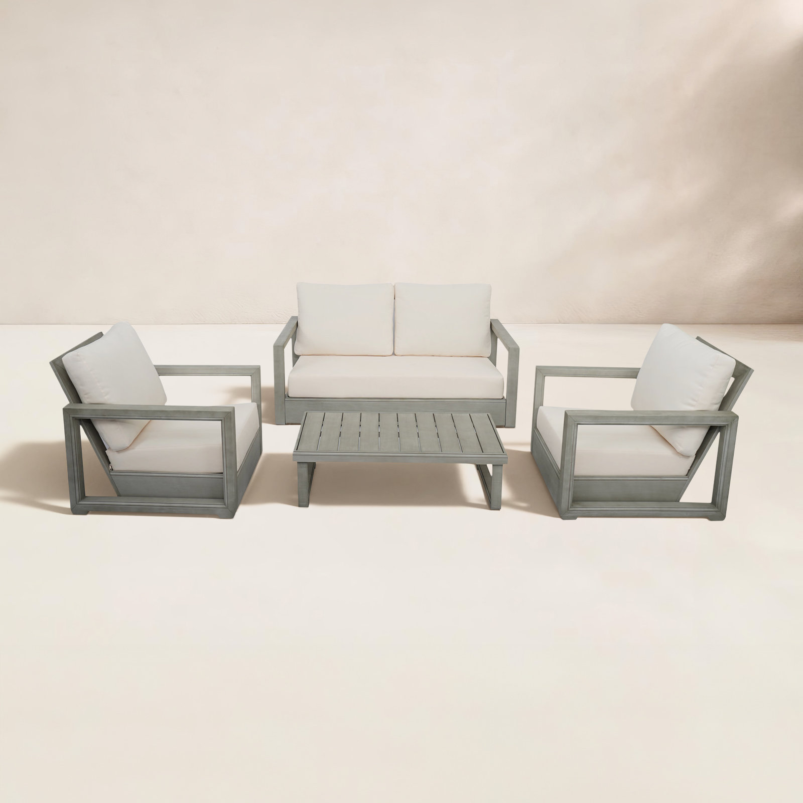 Donnie 4-Person Acacia Patio Seating Group, Light Gray