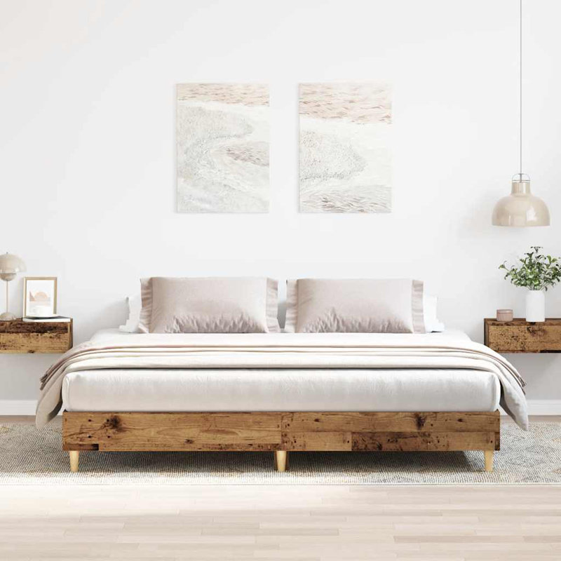 Bed Frame Without Mattress Engineered Wood, Old Wood, 183 x 203 cm