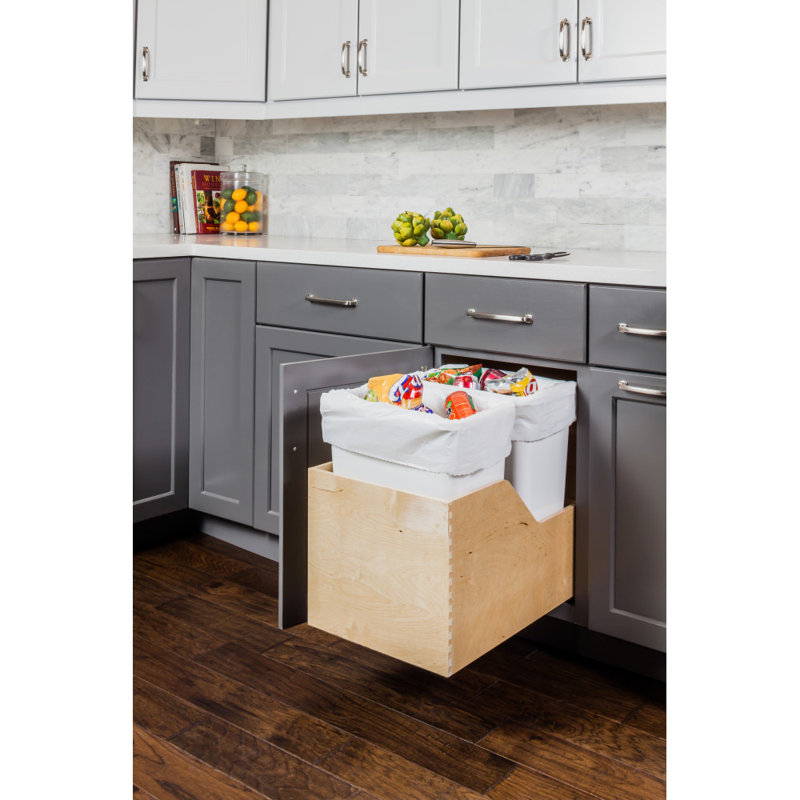 Preassembled 35 Quart Double Pullout Waste Container System, 12.5, 23.75" H x 15" W x 21.375" D, White