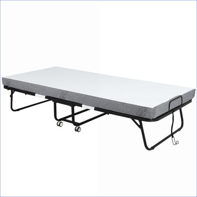 Folding Rollaway Guest Bed | Portable Twin Guest Bed with 4" Mattress for Overnight Guests Small Spaces, Lockable Wheels | snow white | Steel