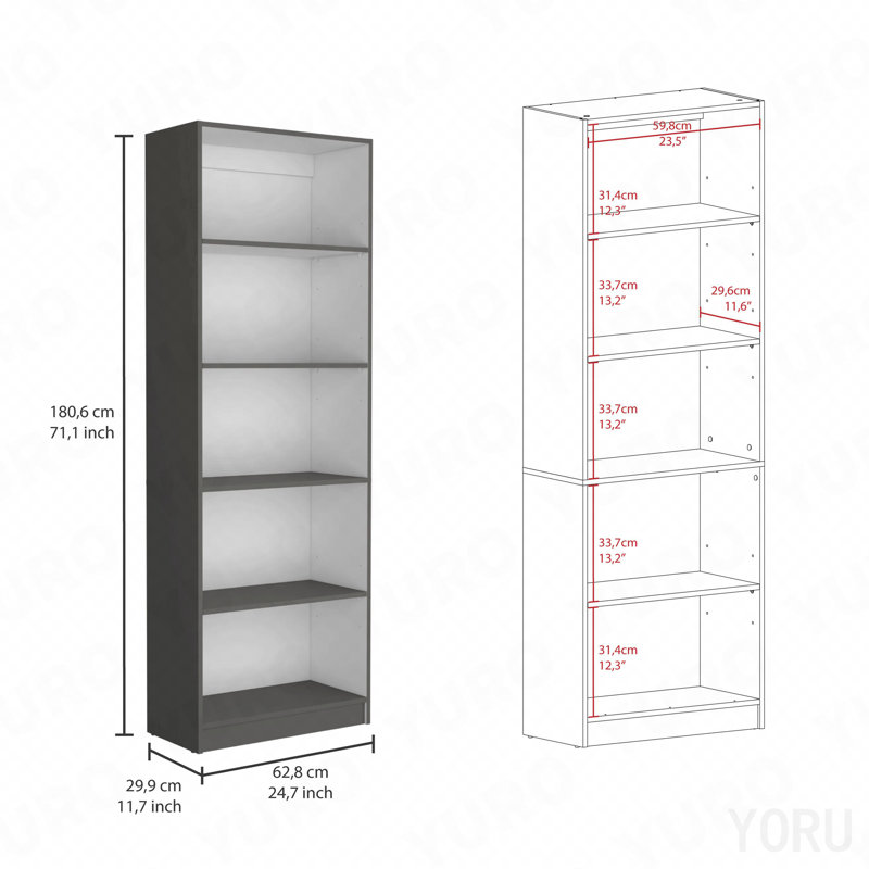 Bibliothèque à 4 tablettes, rangement à plusieurs niveaux pour le bureau - gris mat / blanc