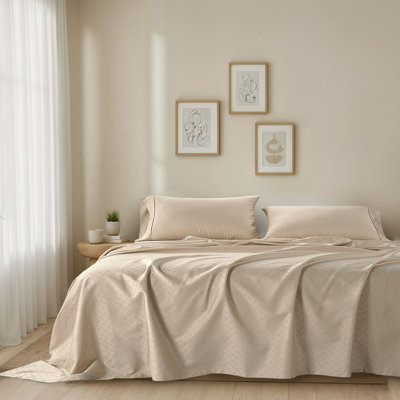300 Thread Count 100% Cotton Sheet Set in Sateen Weave | Solid and Jacquard