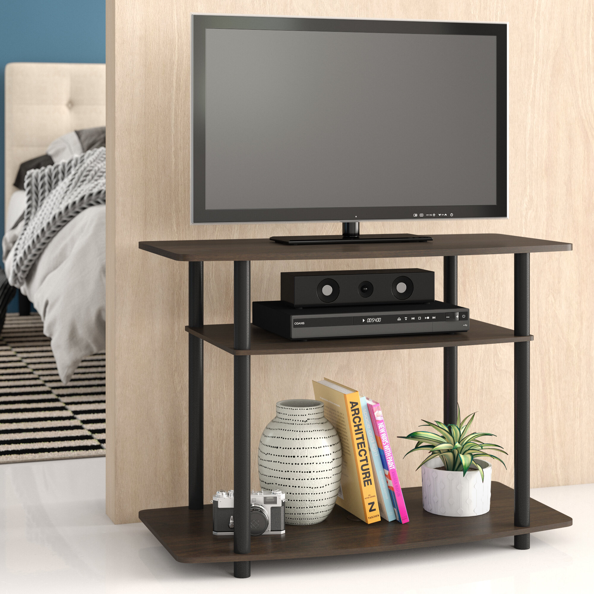 Large TV Stand for up to 55-Inch TV with Storage Bin, Columbia outlet Walnut/Black/Dark