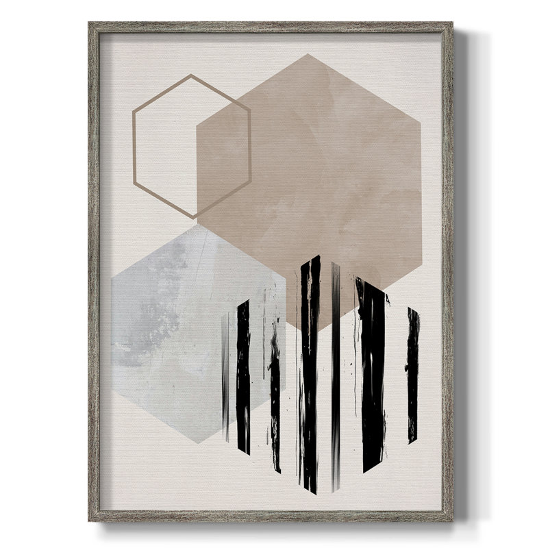 Impression hexagonale I, reproduction encadrée - bois massif, H 21 po x l 17 po