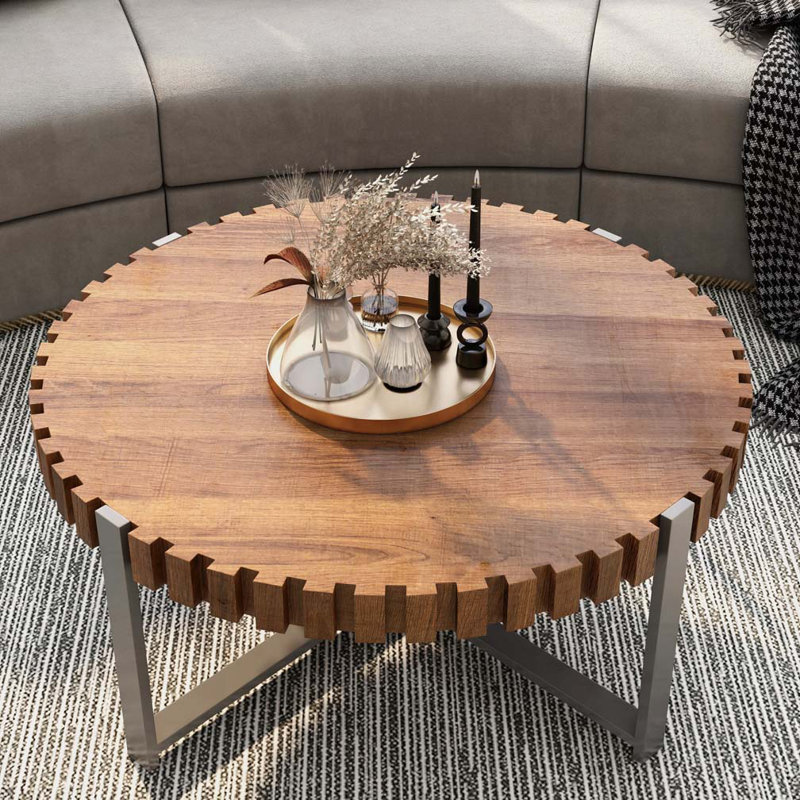 31.4" Natural Wood Texture Round Coffee Table