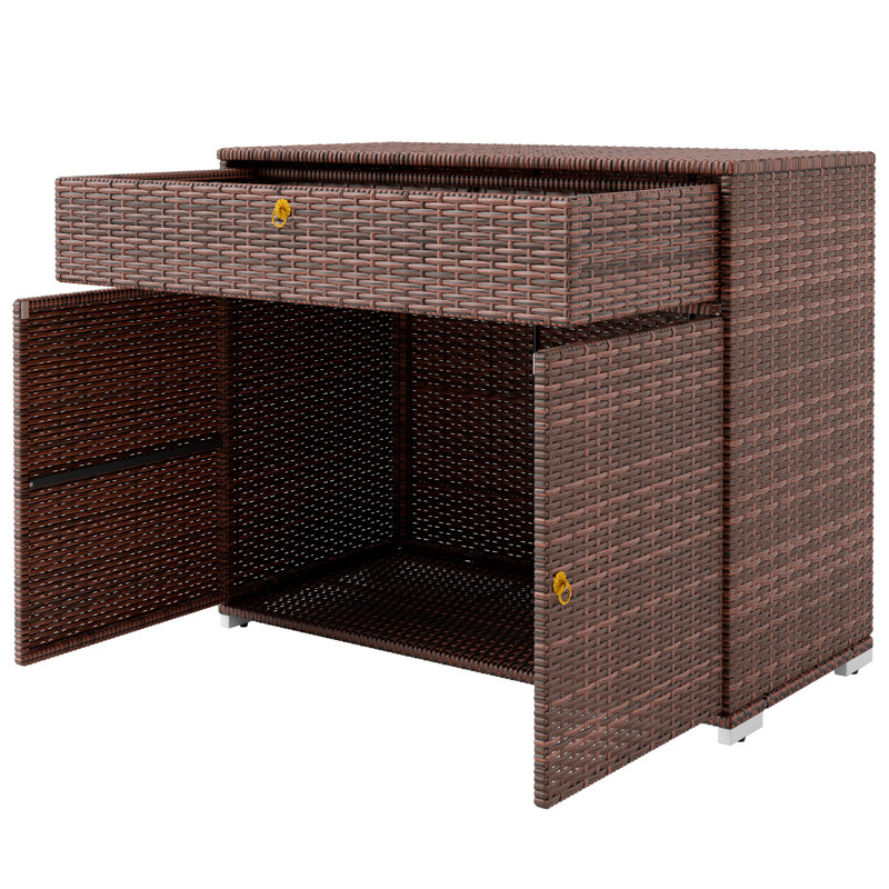 Outdoor Storage Cabinet, Waterproof PE Rattan Cabinet With Drawer For Indoor, Outdoor Swimming Pool, Mixed Brown, Brown