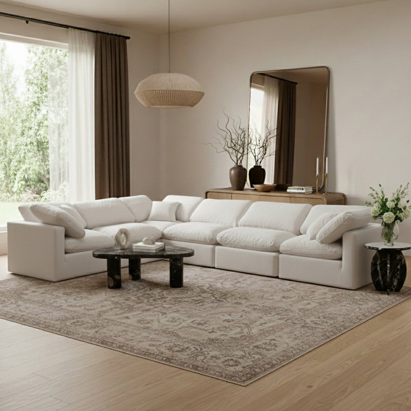 Canapé modulaire en velours 6 pièces Hinami, Velours crème
