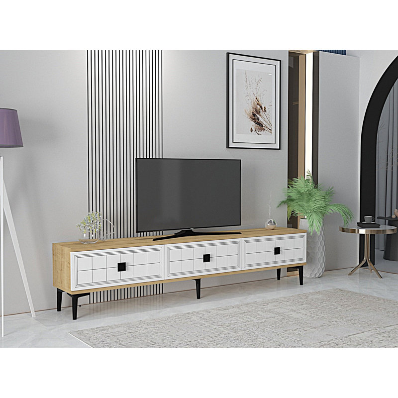 Meuble télé, Blanc / beige