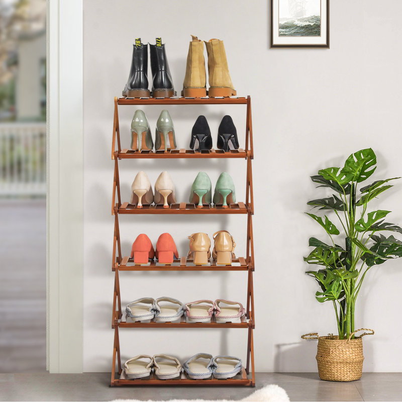 Étagère à chaussures 6 niveaux 12 paires sans rangement et pliable en bambou