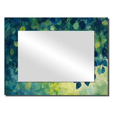 Green And Blue Leaves Forest Tranquility I - Floral Mirror Wall Decor - Printed On Metal