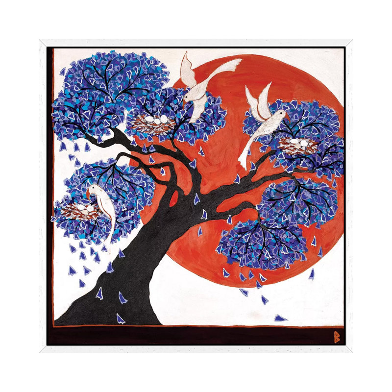 Bird's Nests In A Jacaranda Tree by Berit Bredahl Nielsen - Print on Canvas, 45.72 cm H x 45.72 cm W, White Framed