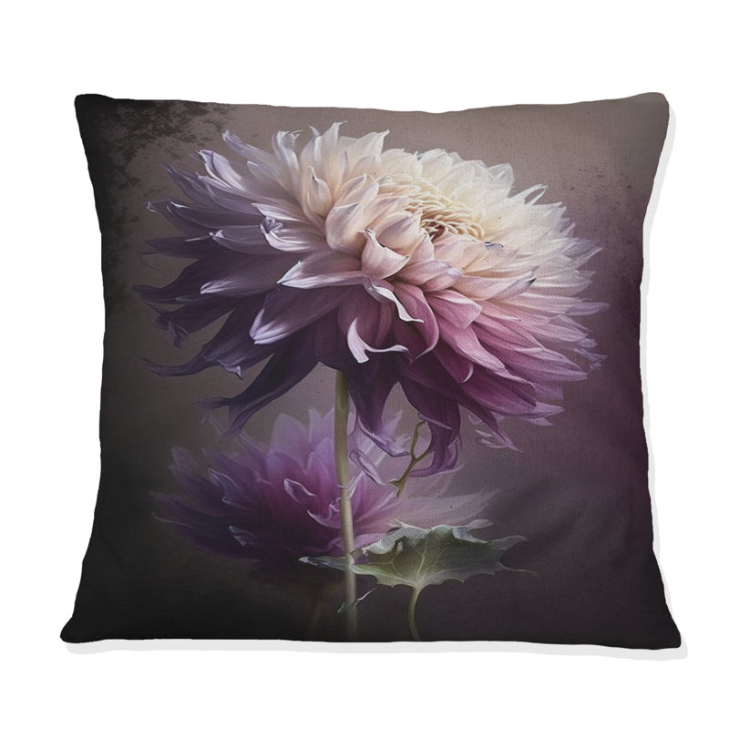 Coussin mauve à motif de fleurs de dahlia mauve I