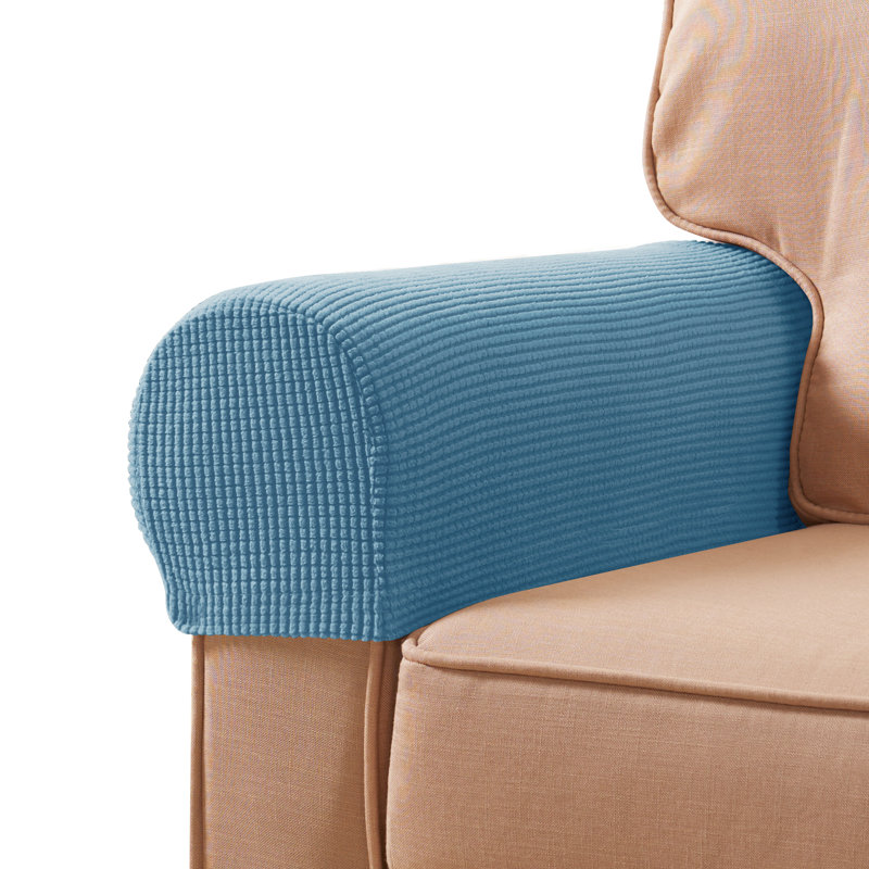 Housse pour accoudoirs à coussins avec quadrillage texturé très doux et extensible Pizarro, Bleu denim