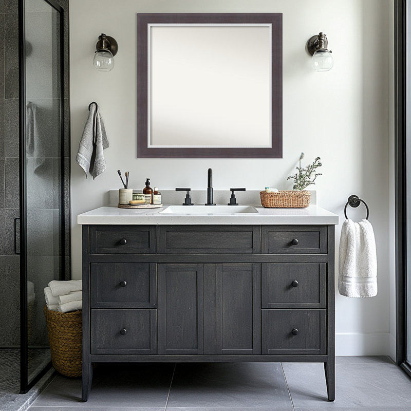Miroir mural de salle de bain Ellie, 31,5 po x 31,5 po, Brun ; Argenté