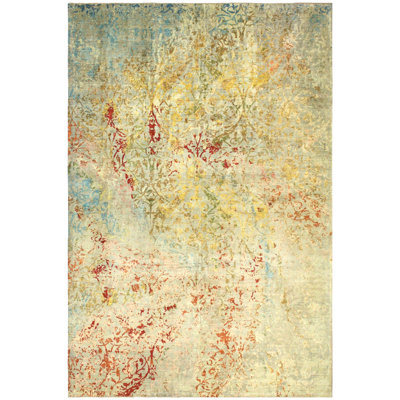 Wool And Silk Afghan One-of-a-Kind Rectangle 12'10" X 17'11" Area Rug
