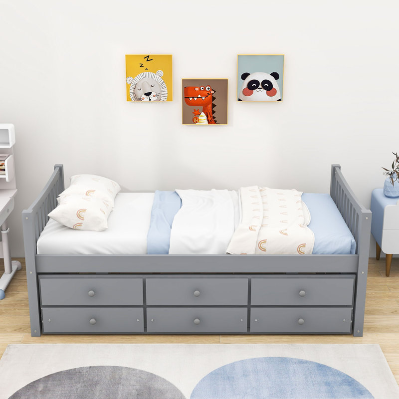 Marlar 3 Drawers Wooden Daybed with Trundle, Gray, Twin