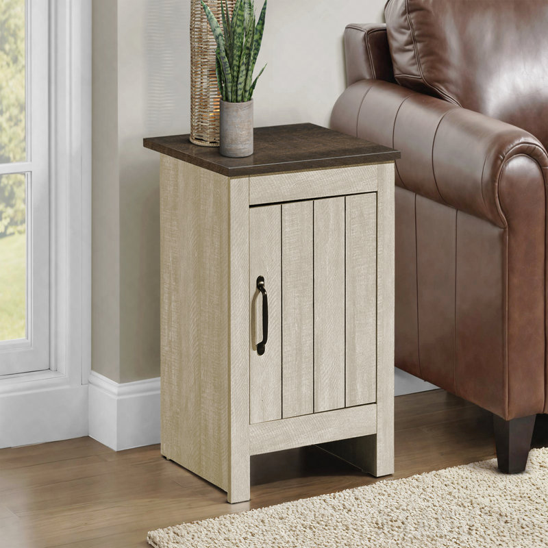 Table de bout contemporaine en stratifié beige et chêne foncé 22 po H