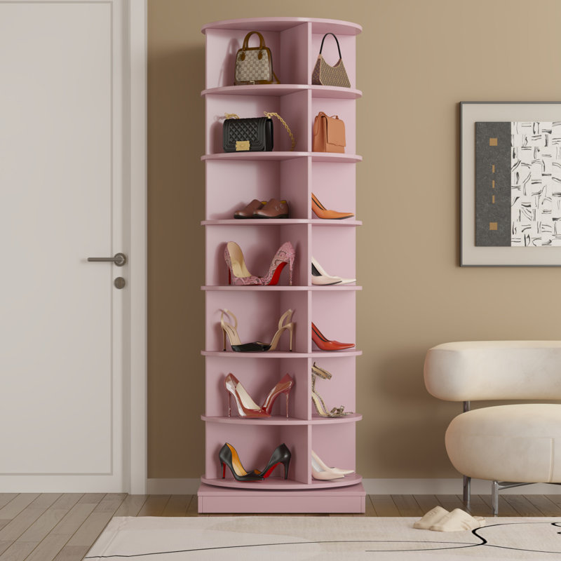 360 Rotating Shoe Cabinet 7 Layers Holds Up To 28 Paris Of Shoes, Pink