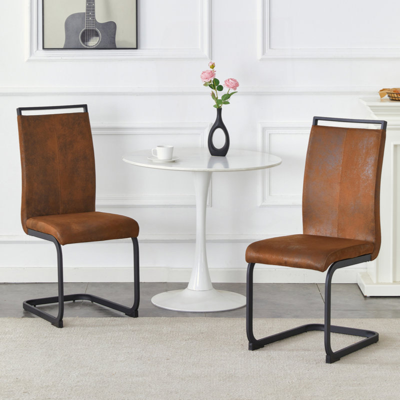 Chaises de salle à manger en suède de style rétro en tissu Tech, pieds en métal robustes pour des espaces de salle à manger intimes. Dossier arqué ergonomique + structure en métal renforcé. Ensemble de 2.