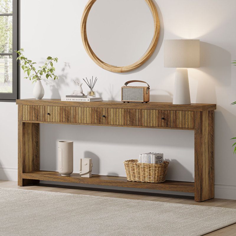 70.9 Inch Wood Console Table, Brown