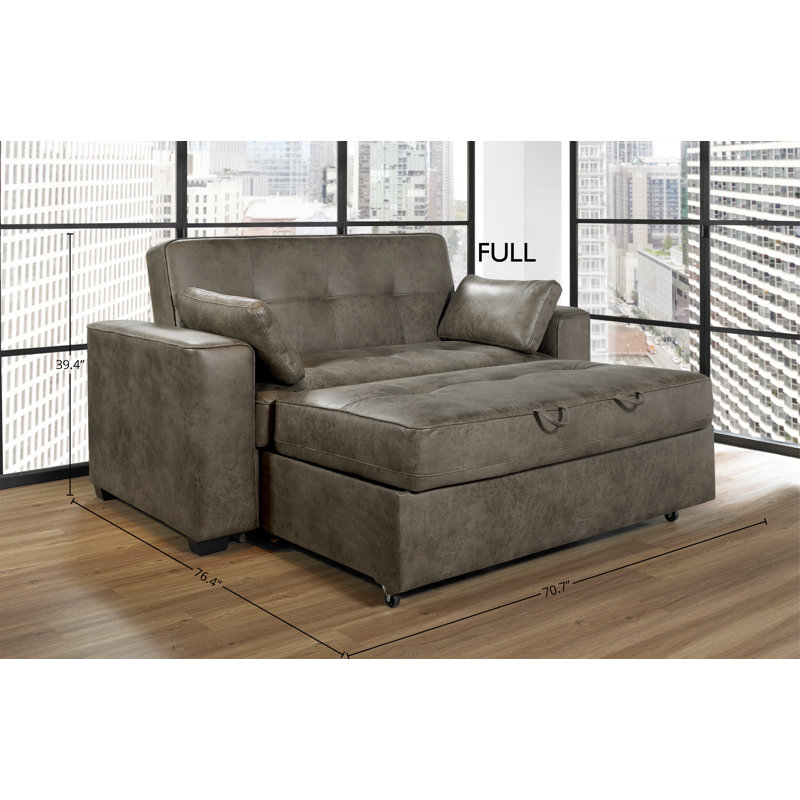 Kridia 77'' Faux Leather Reclining Sleeper Sofa, Walnut Faux leather, Twin